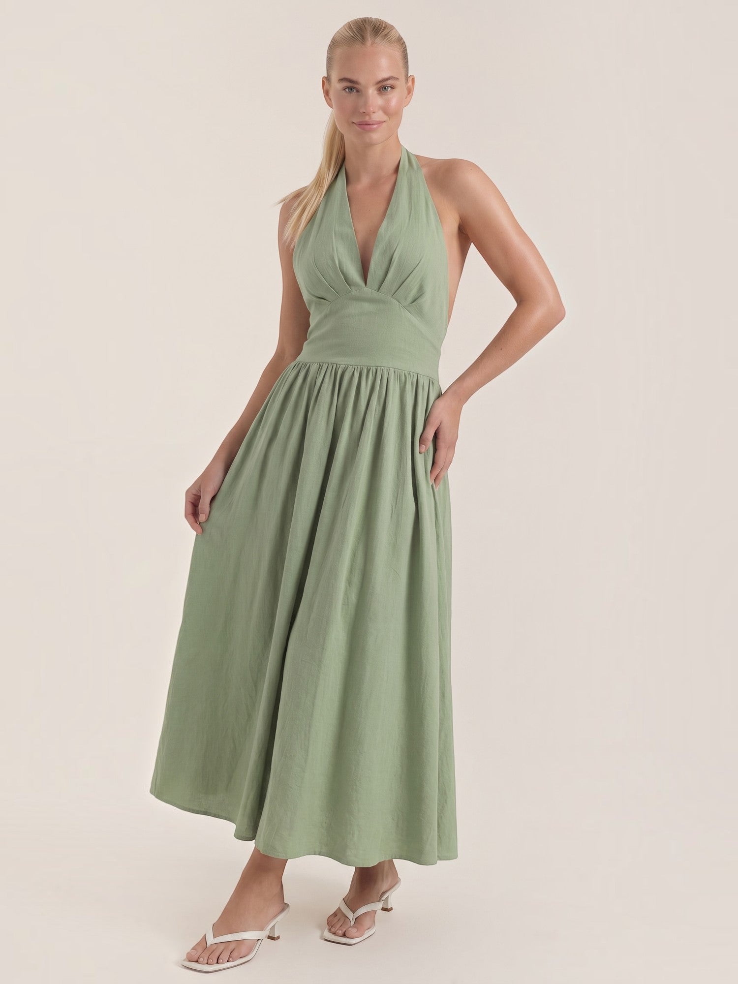 Harlow Neckholder-Midikleid mit V-Ausschnitt