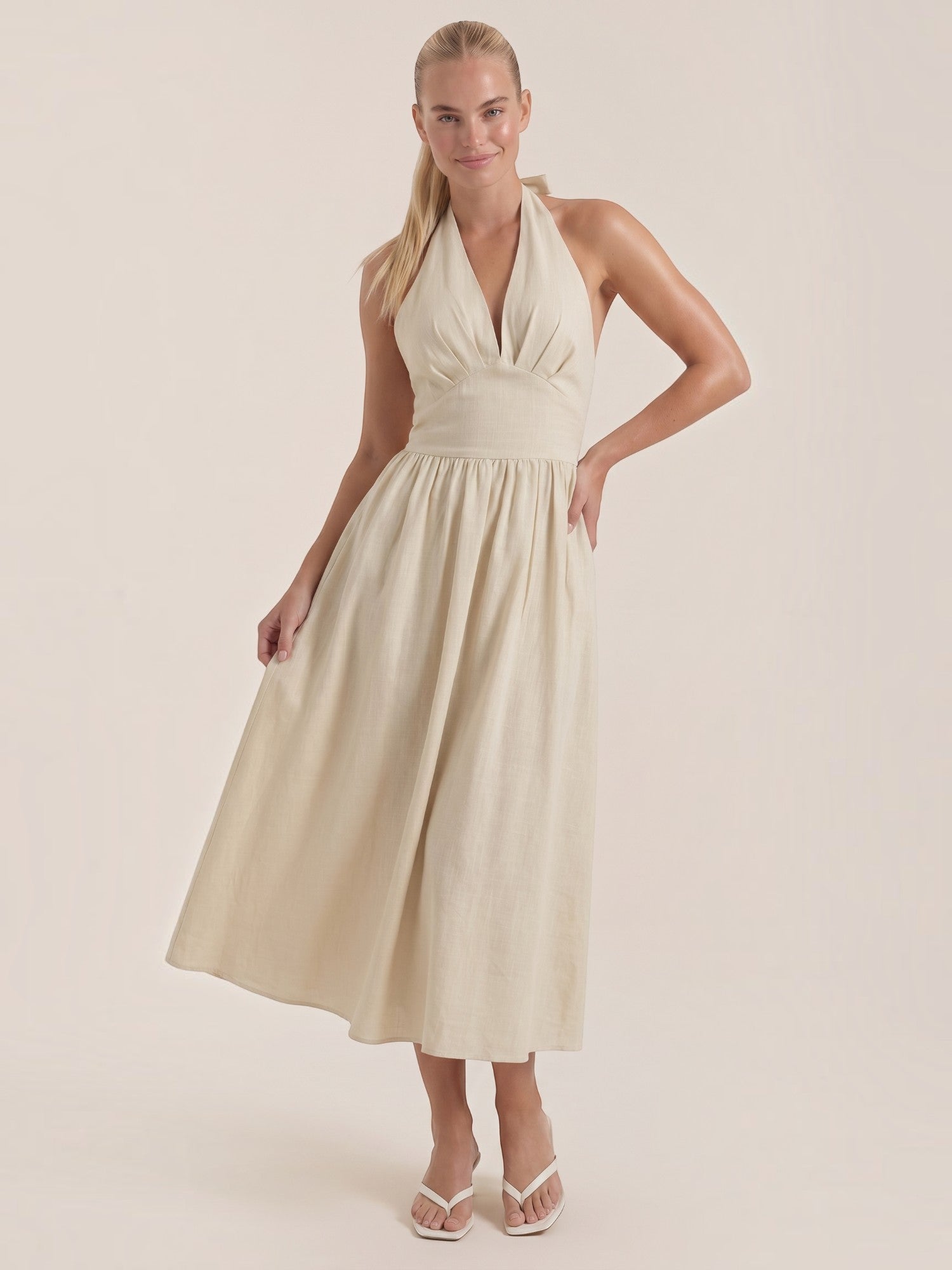 Harlow Neckholder-Midikleid mit V-Ausschnitt
