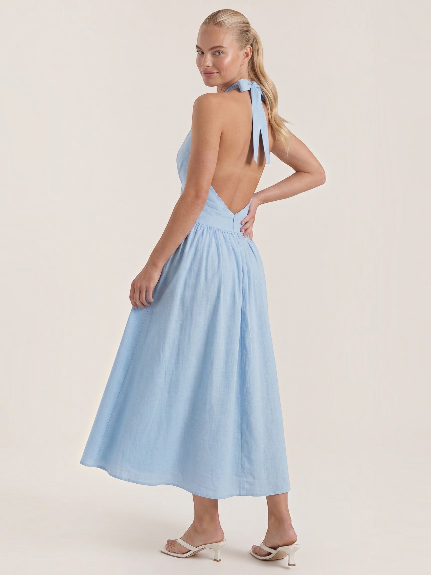 Harlow Neckholder-Midikleid mit V-Ausschnitt