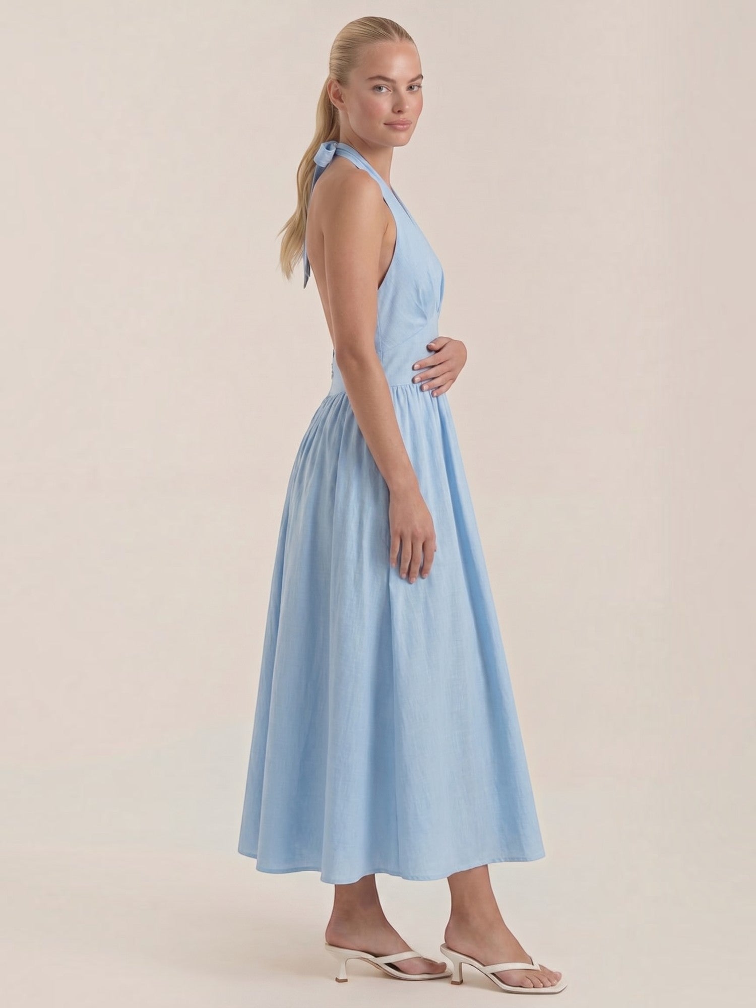 Harlow Neckholder-Midikleid mit V-Ausschnitt