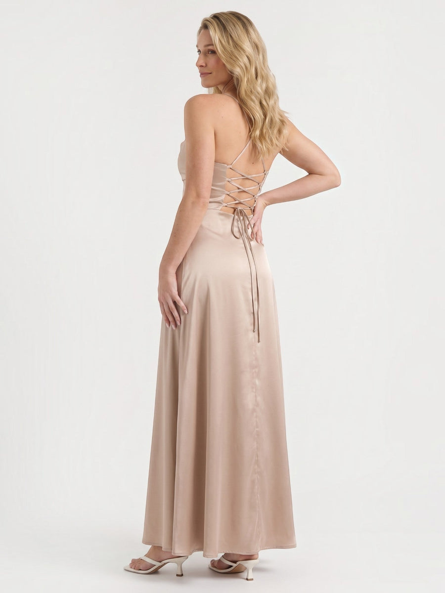 Indie Satin-Midikleid mit Wasserfallausschnitt