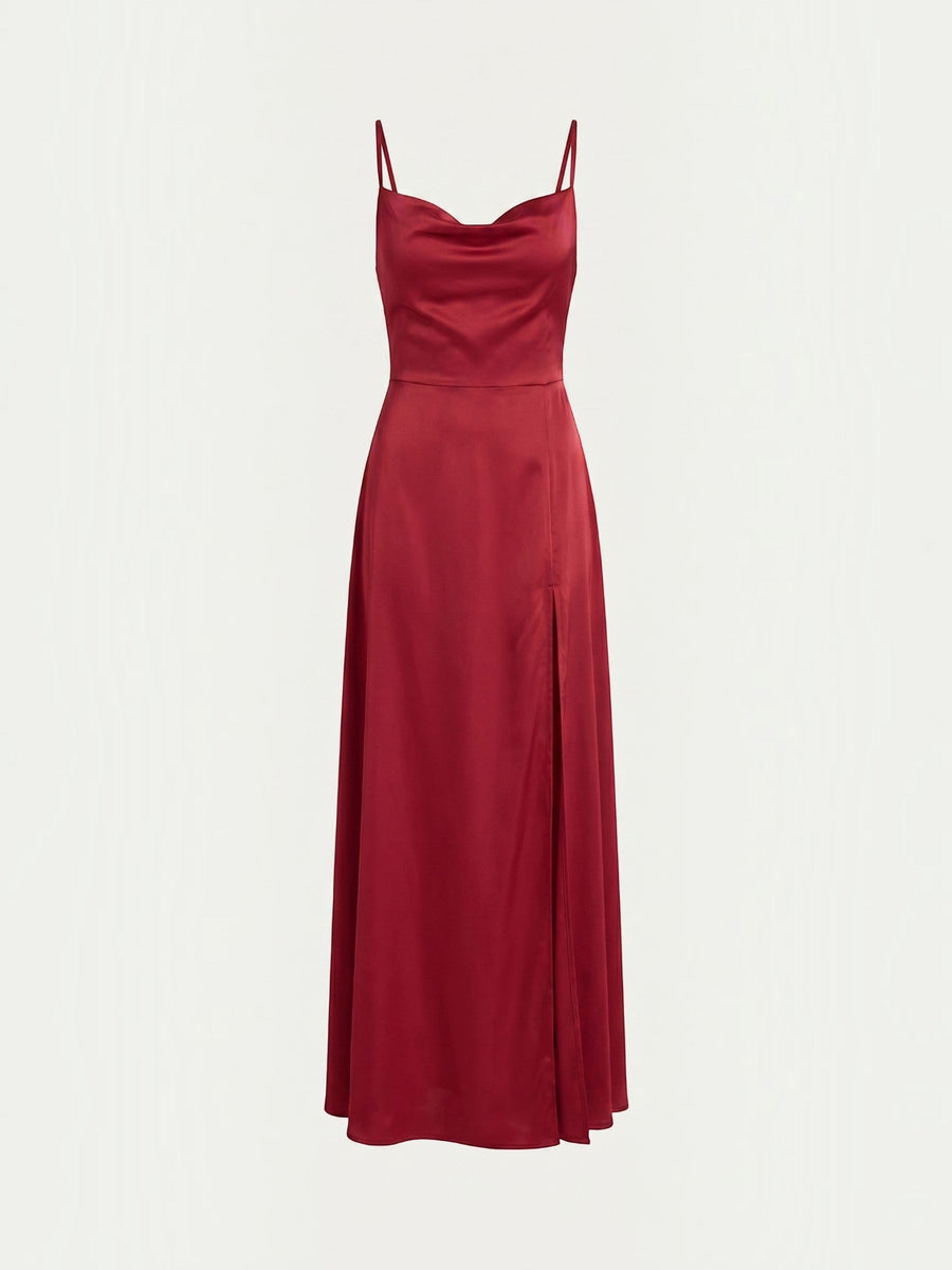 Indie Satin-Midikleid mit Wasserfallausschnitt