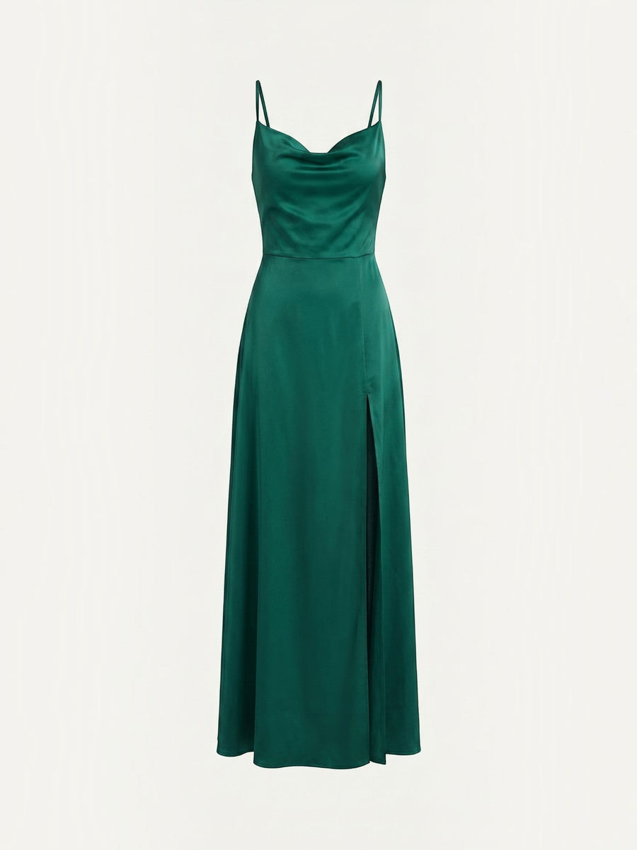 Indie Satin-Midikleid mit Wasserfallausschnitt