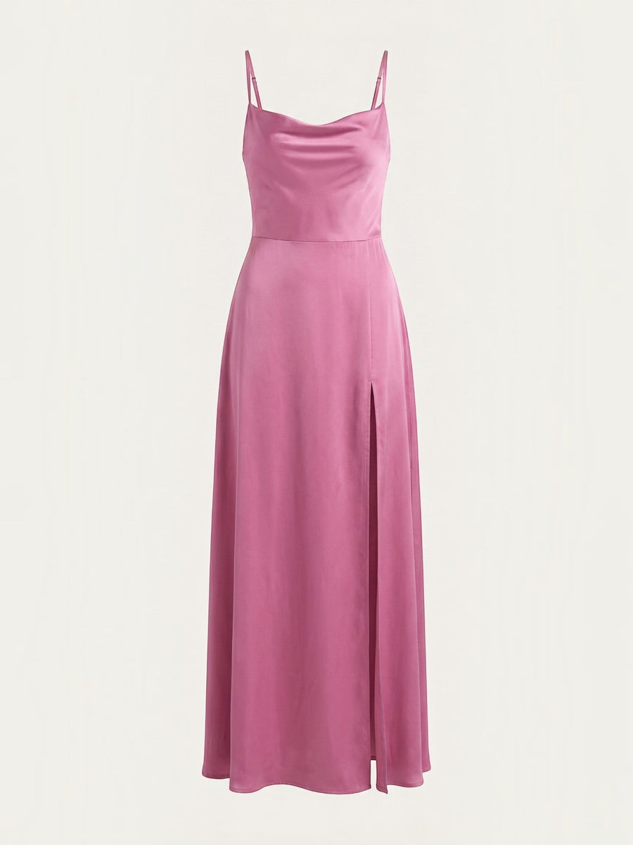 Indie Satin-Midikleid mit Wasserfallausschnitt
