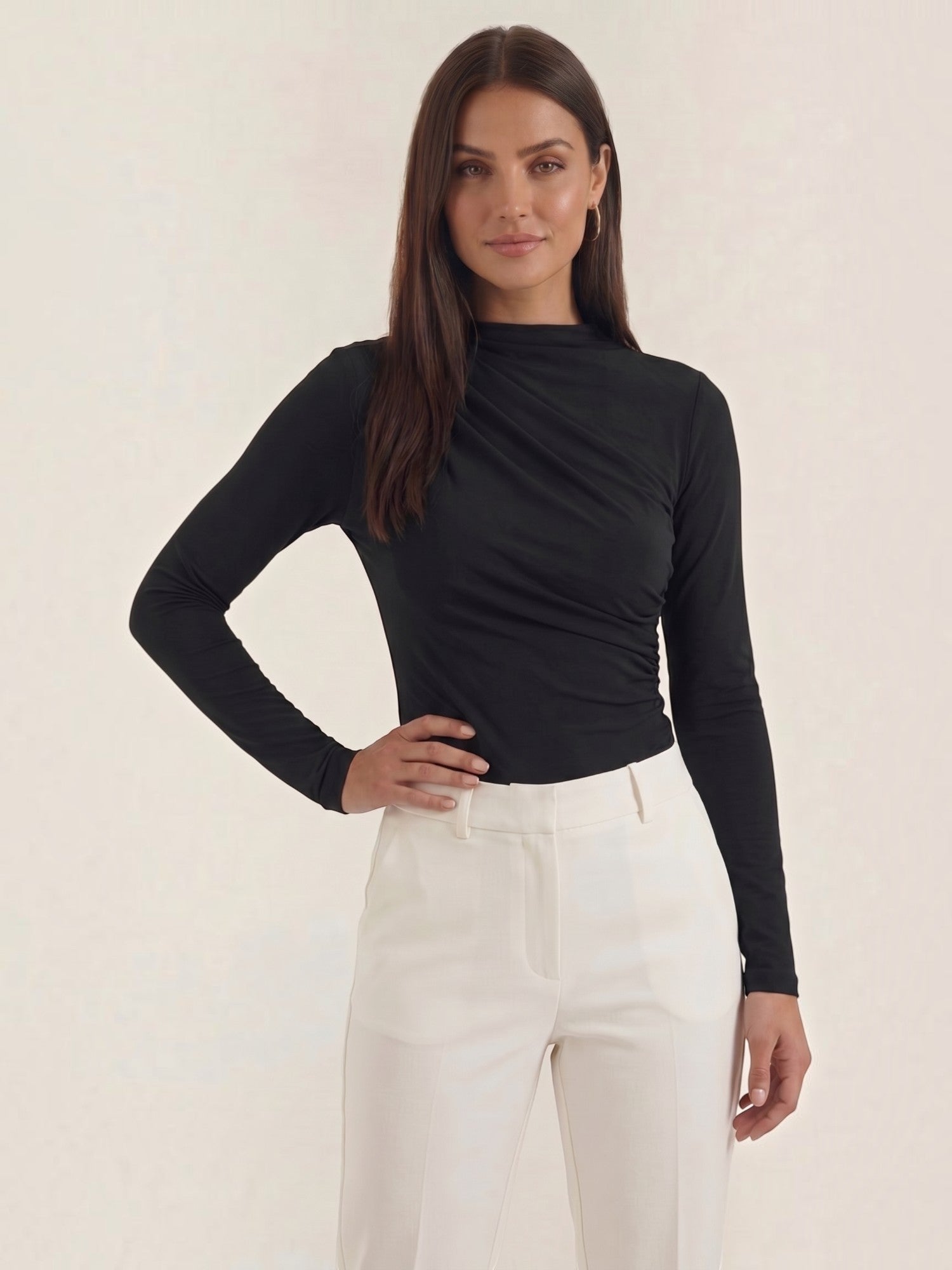 Audrey Longsleeve mit schmalem Stehkragen