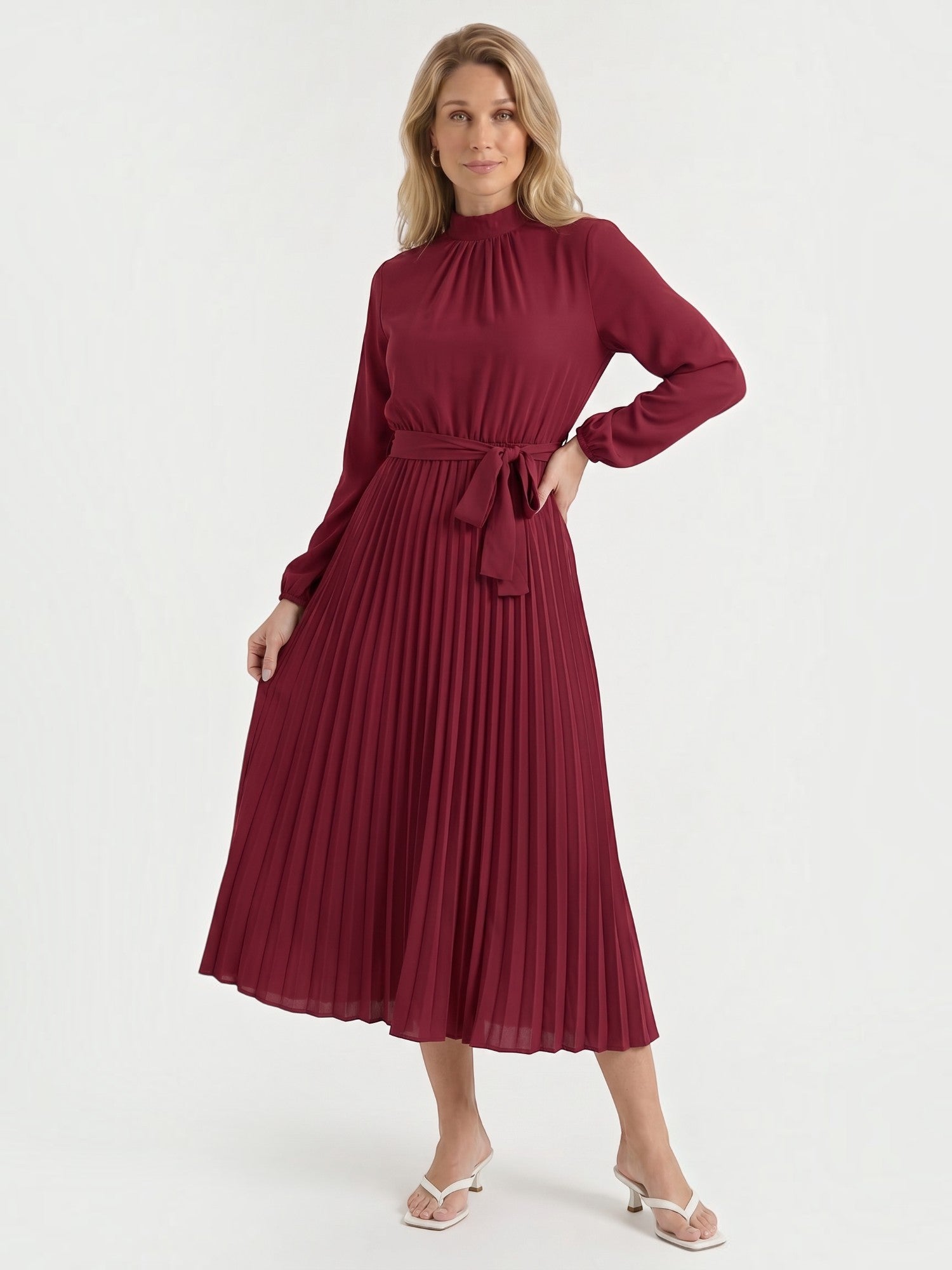 Misty Midi-Plisseekleid mit Bindegürtel