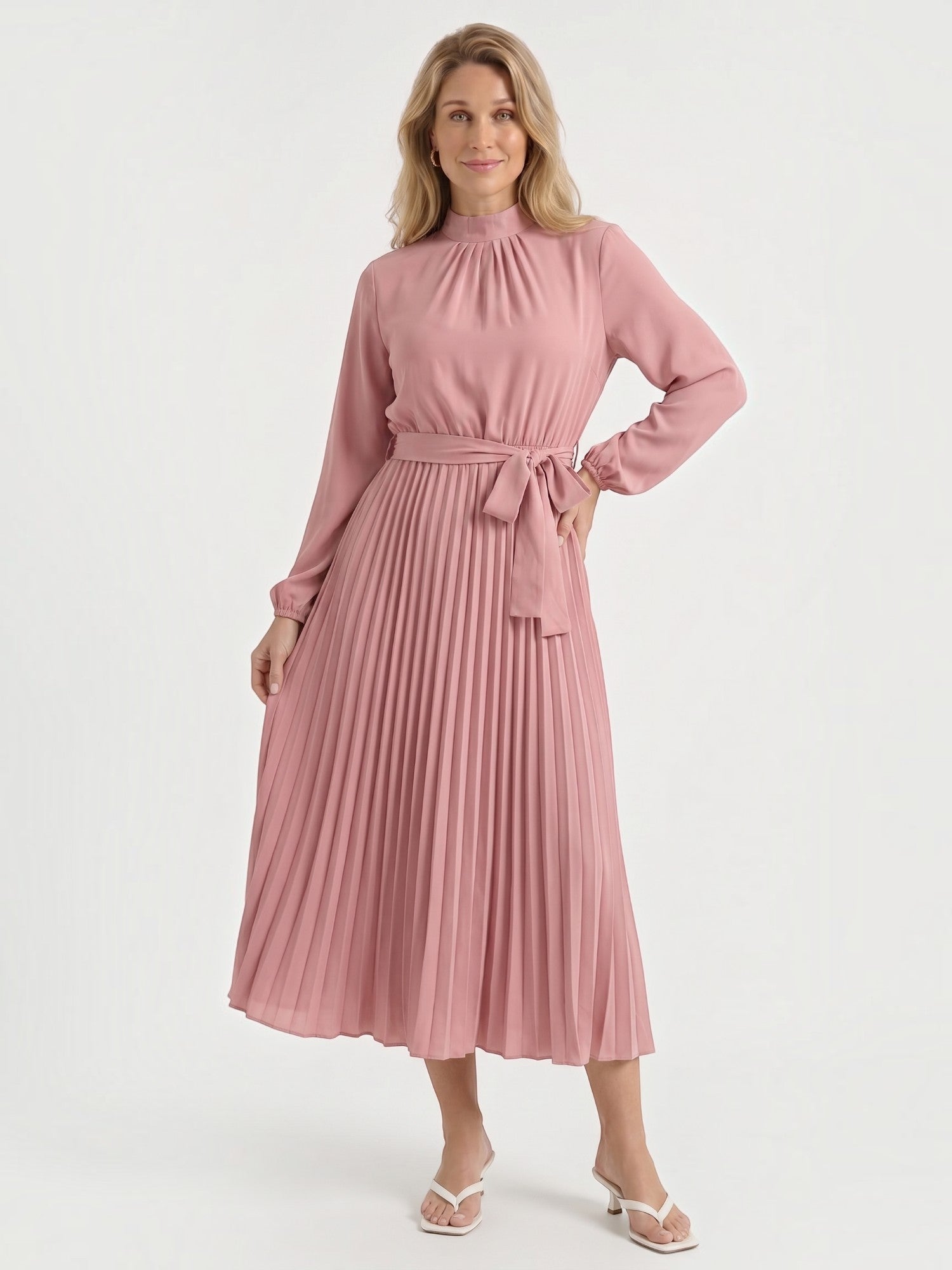Misty Midi-Plisseekleid mit Bindegürtel