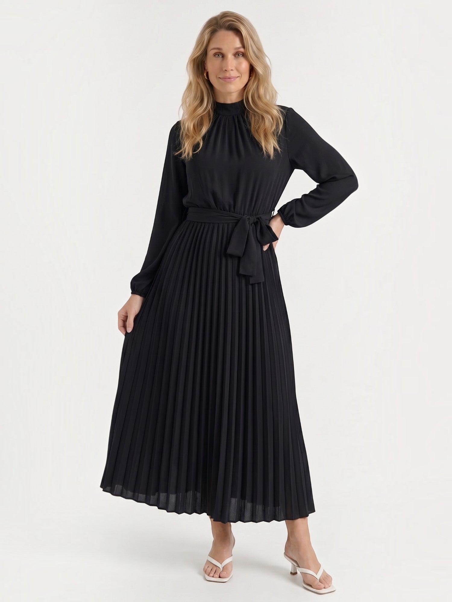 Misty Midi-Plisseekleid mit Bindegürtel