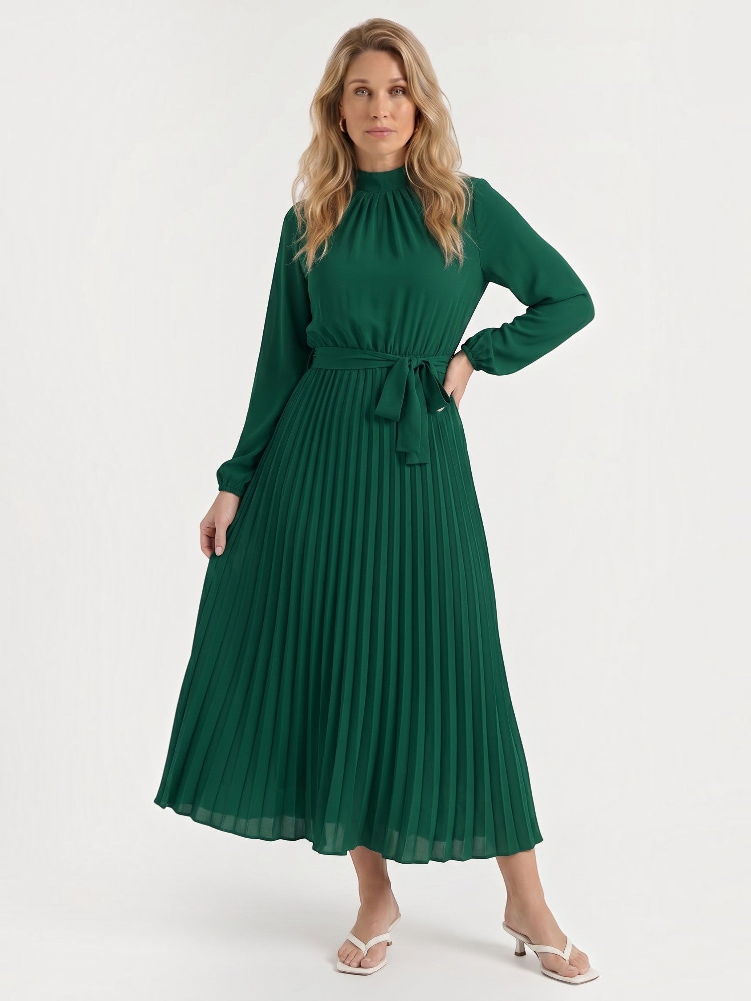 Misty Midi-Plisseekleid mit Bindegürtel