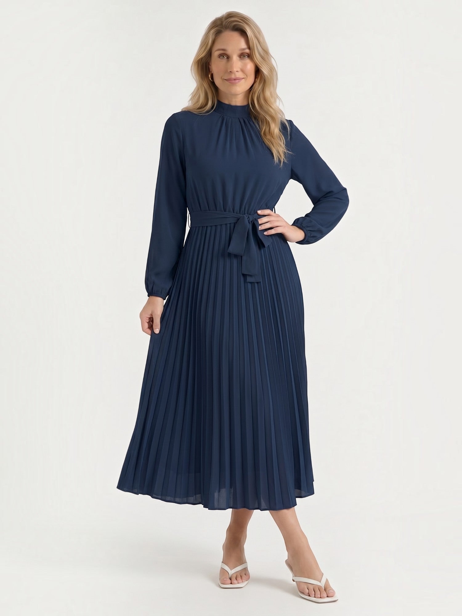 Misty Midi-Plisseekleid mit Bindegürtel