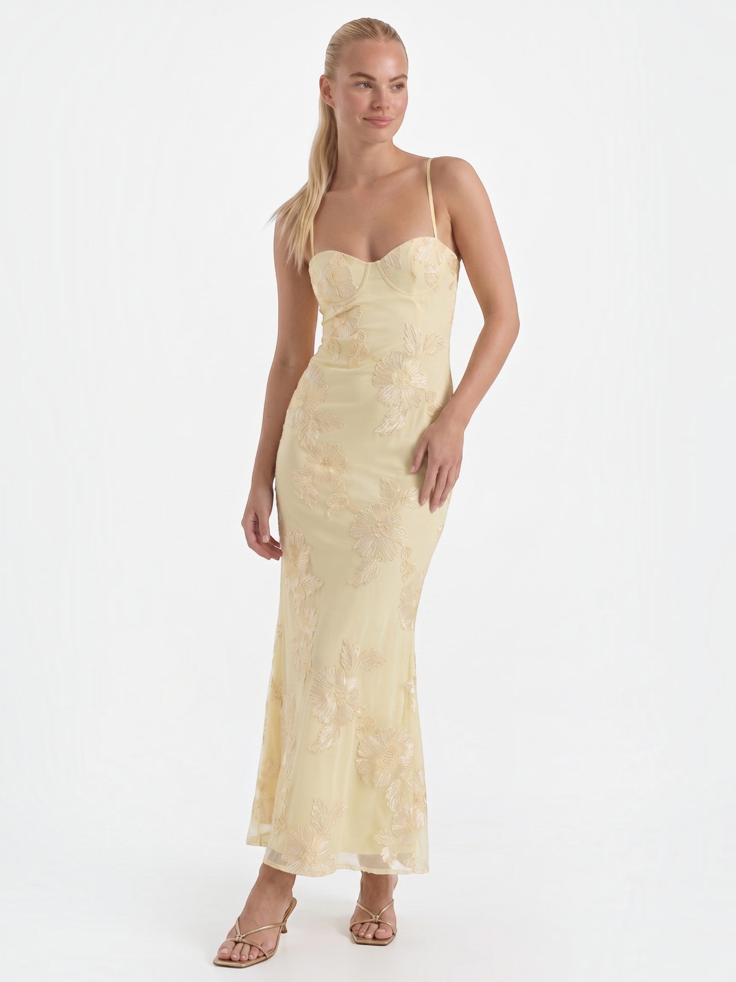 Chantal Korsett Maxi-Abendkleid mit Blumenmuster