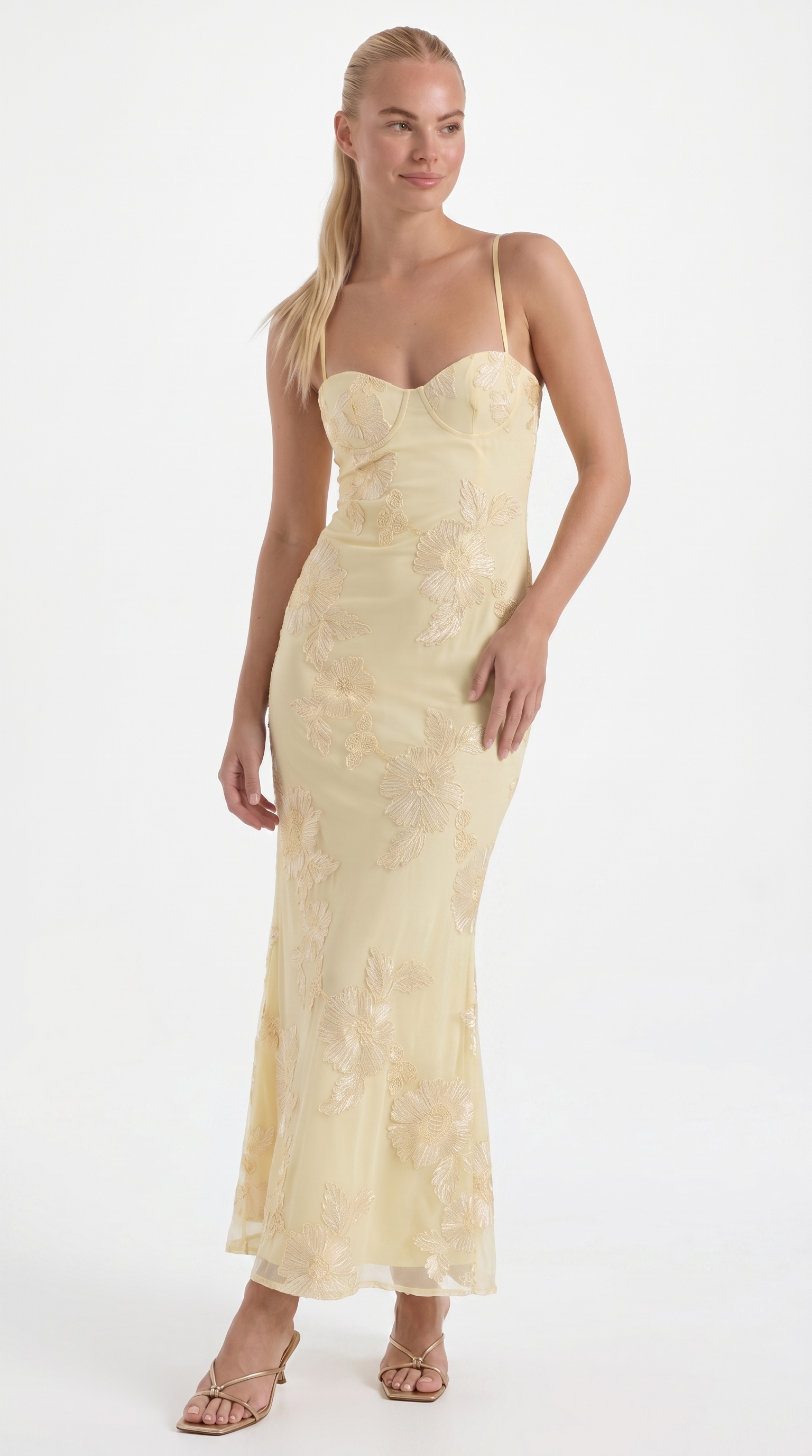 Chantal Korsett Maxi-Abendkleid mit Blumenmuster