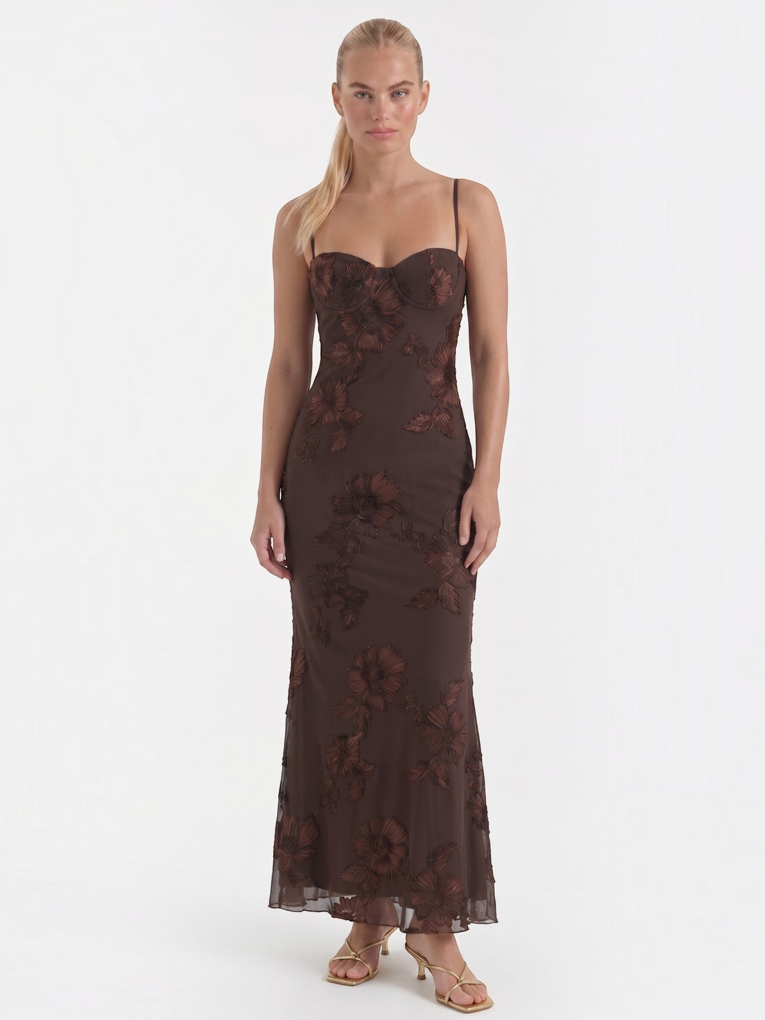 Chantal Korsett Maxi-Abendkleid mit Blumenmuster