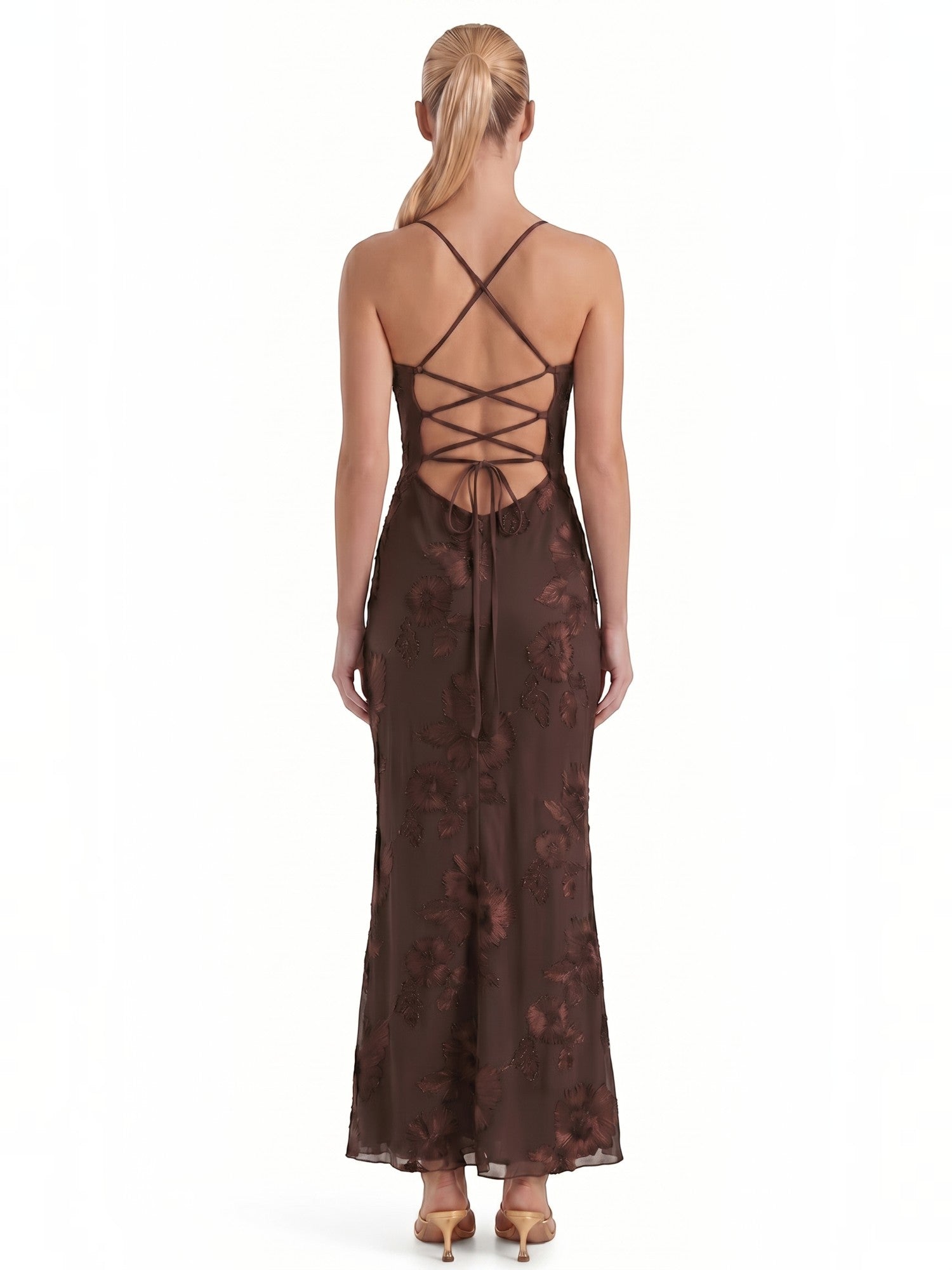 Chantal Korsett Maxi-Abendkleid mit Blumenmuster