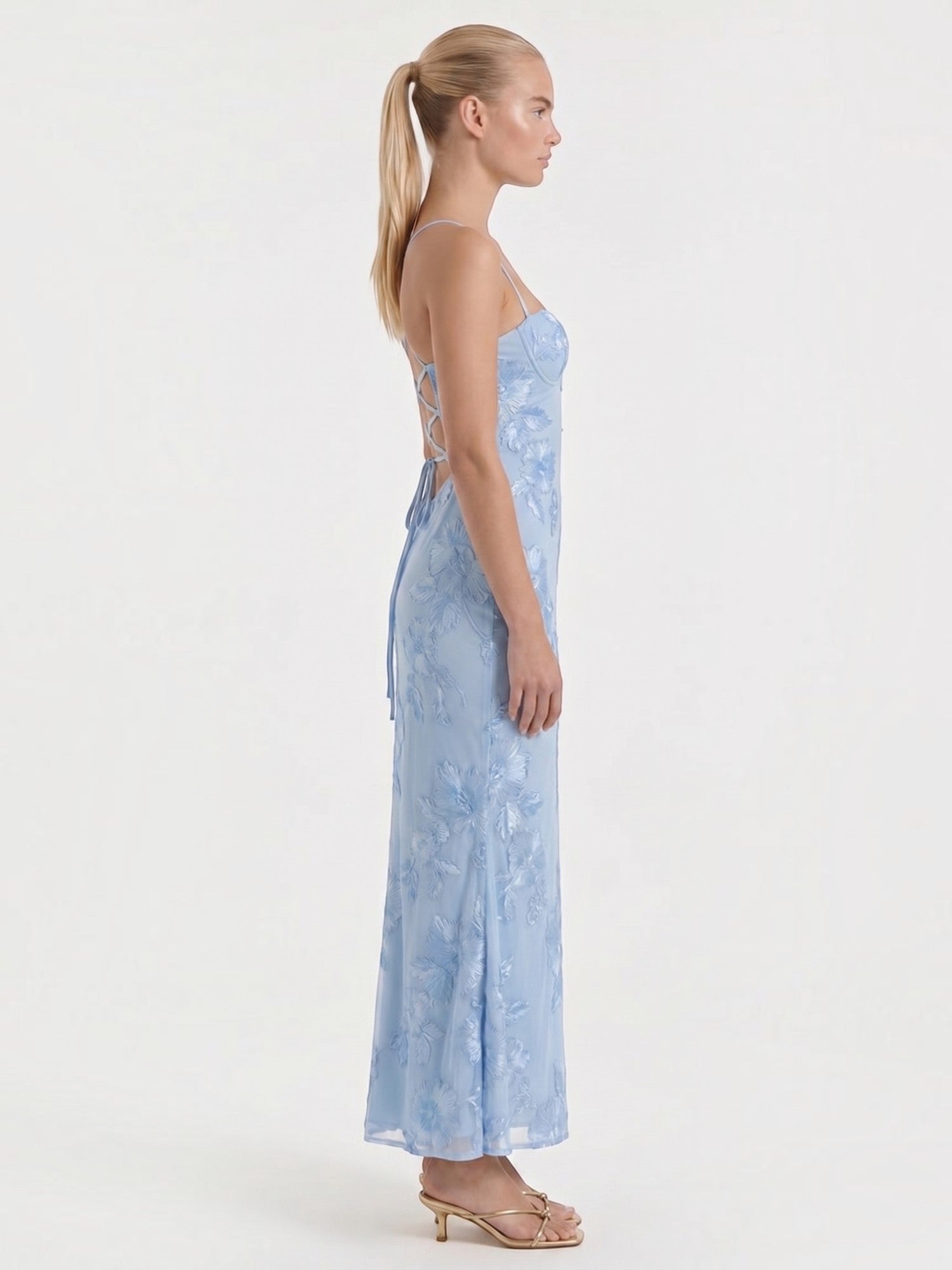 Chantal Korsett Maxi-Abendkleid mit Blumenmuster