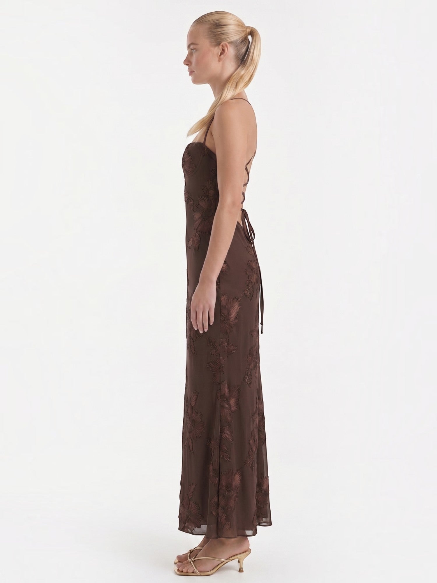 Chantal Korsett Maxi-Abendkleid mit Blumenmuster