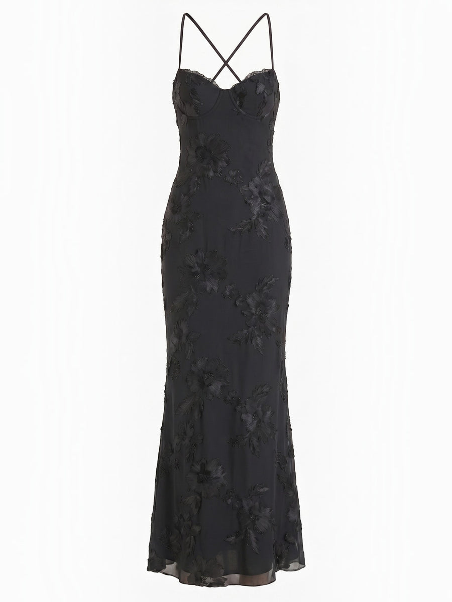Chantal Korsett Maxi-Abendkleid mit Blumenmuster