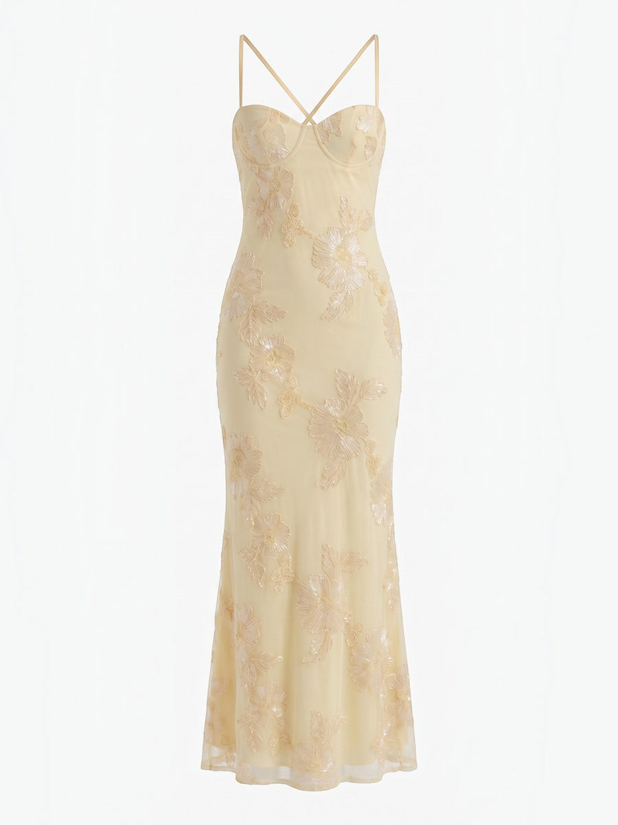 Chantal Korsett Maxi-Abendkleid mit Blumenmuster