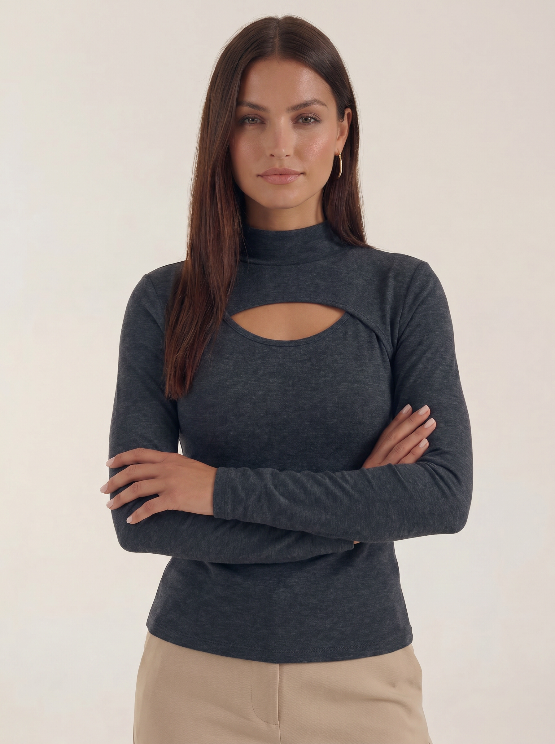 Barbara Longsleeve mit schmalem Stehkragen