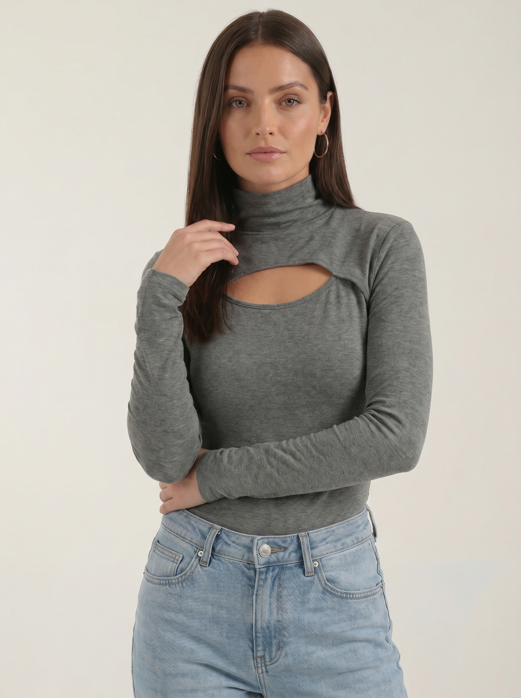 Barbara Longsleeve mit schmalem Stehkragen
