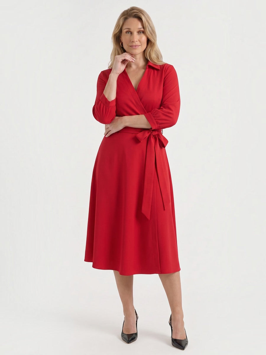Amelia Midi-Wickelkleid mit Bindegürtel
