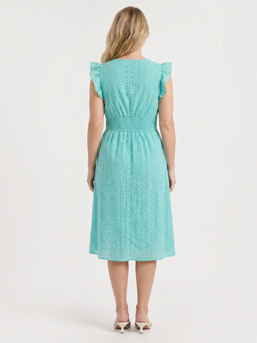 Florence Midikleid mit Lochstickerei und Rüschenträgern