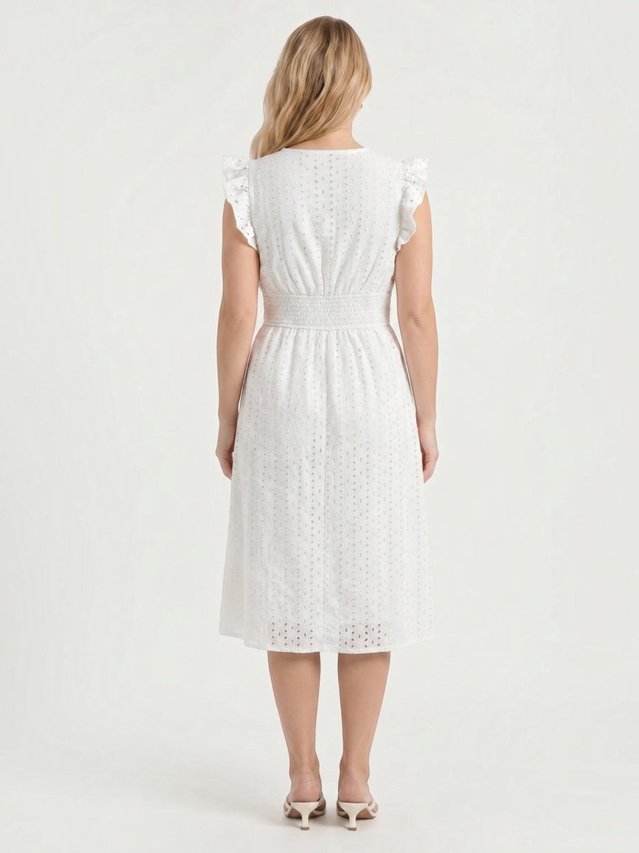 Florence Midikleid mit Lochstickerei und Rüschenträgern