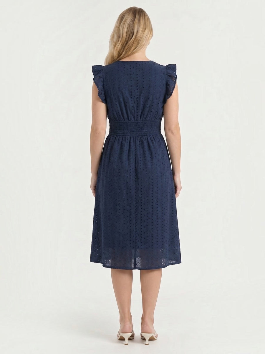 Florence Midikleid mit Lochstickerei und Rüschenträgern