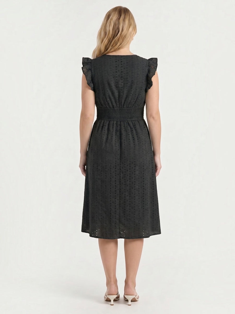 Florence Midikleid mit Lochstickerei und Rüschenträgern
