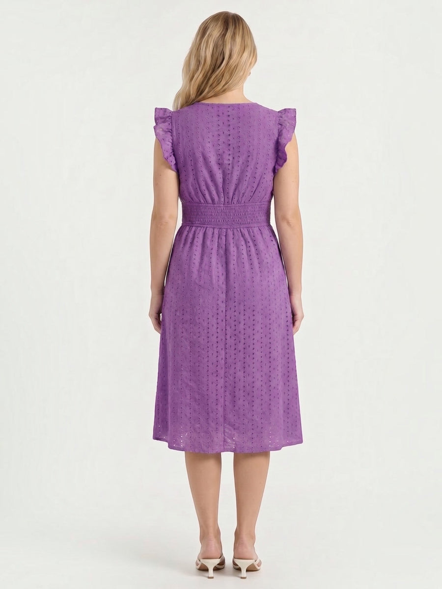 Florence Midikleid mit Lochstickerei und Rüschenträgern