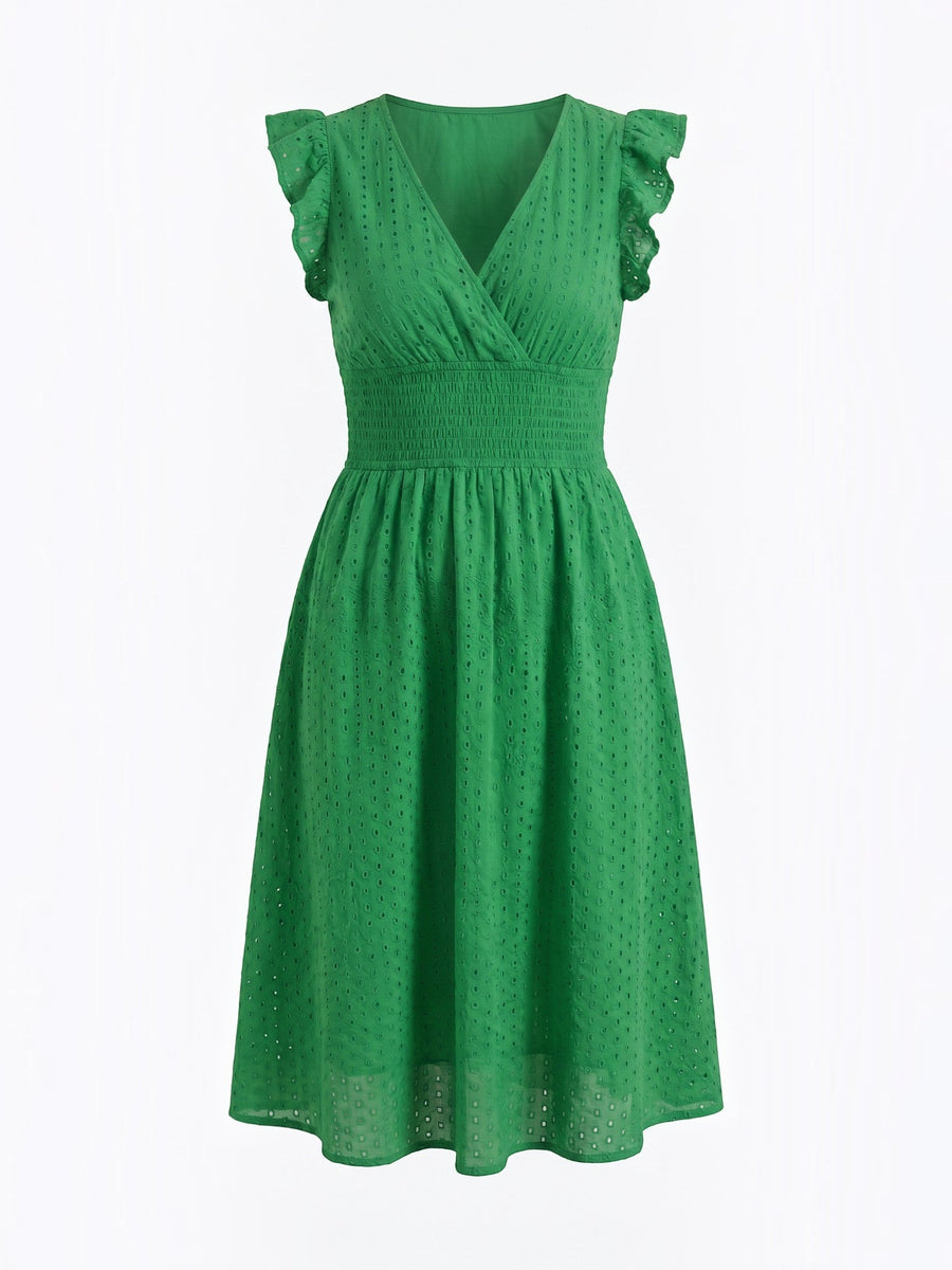 Florence Midikleid mit Lochstickerei und Rüschenträgern