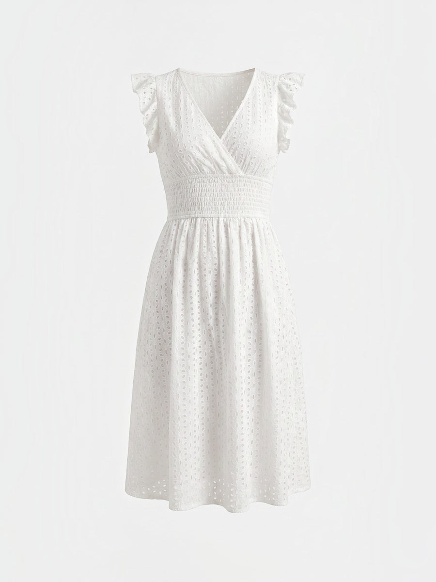 Florence Midikleid mit Lochstickerei und Rüschenträgern