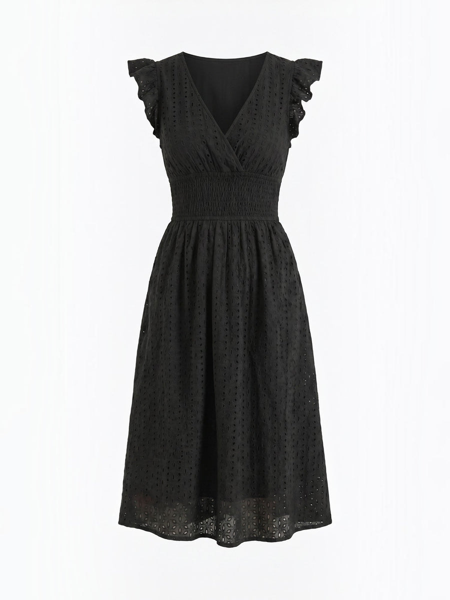 Florence Midikleid mit Lochstickerei und Rüschenträgern