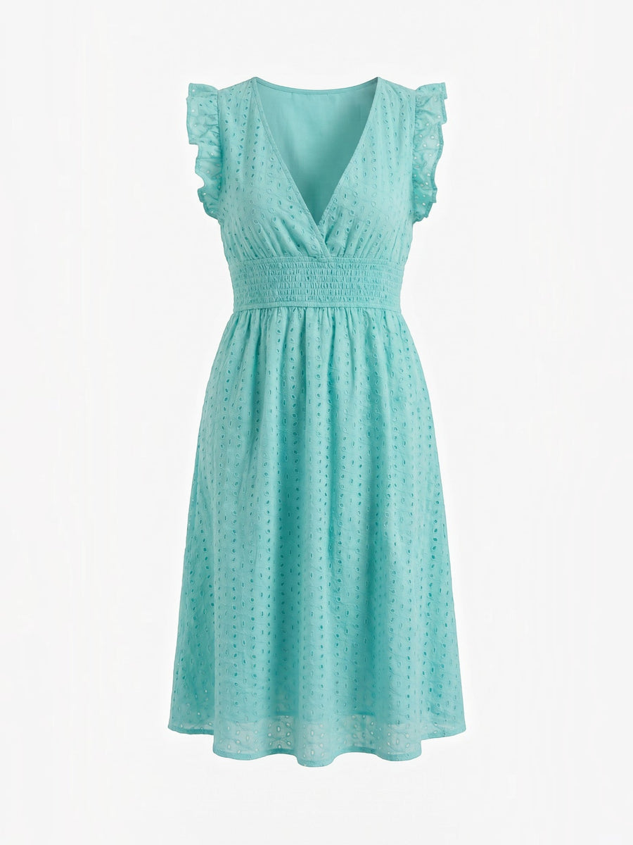 Florence Midikleid mit Lochstickerei und Rüschenträgern