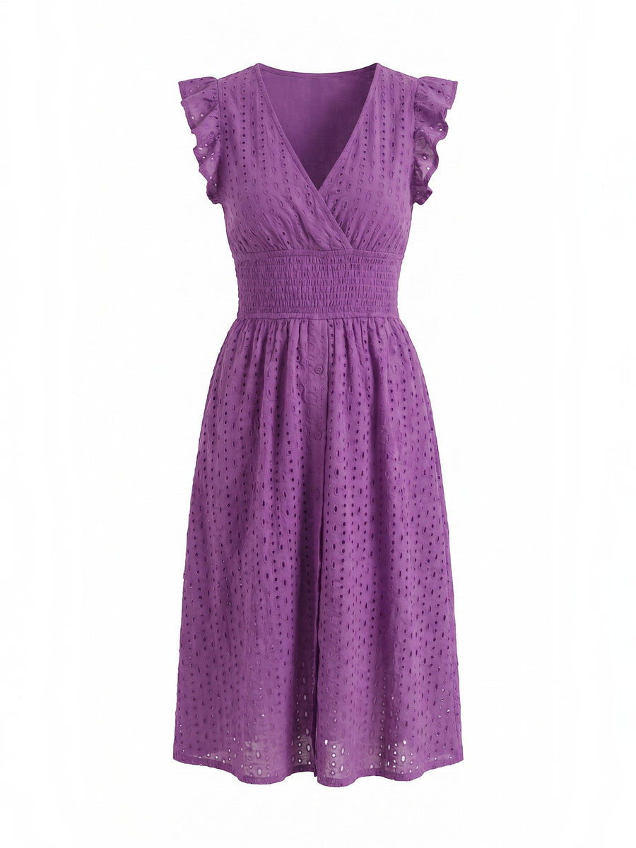 Florence Midikleid mit Lochstickerei und Rüschenträgern