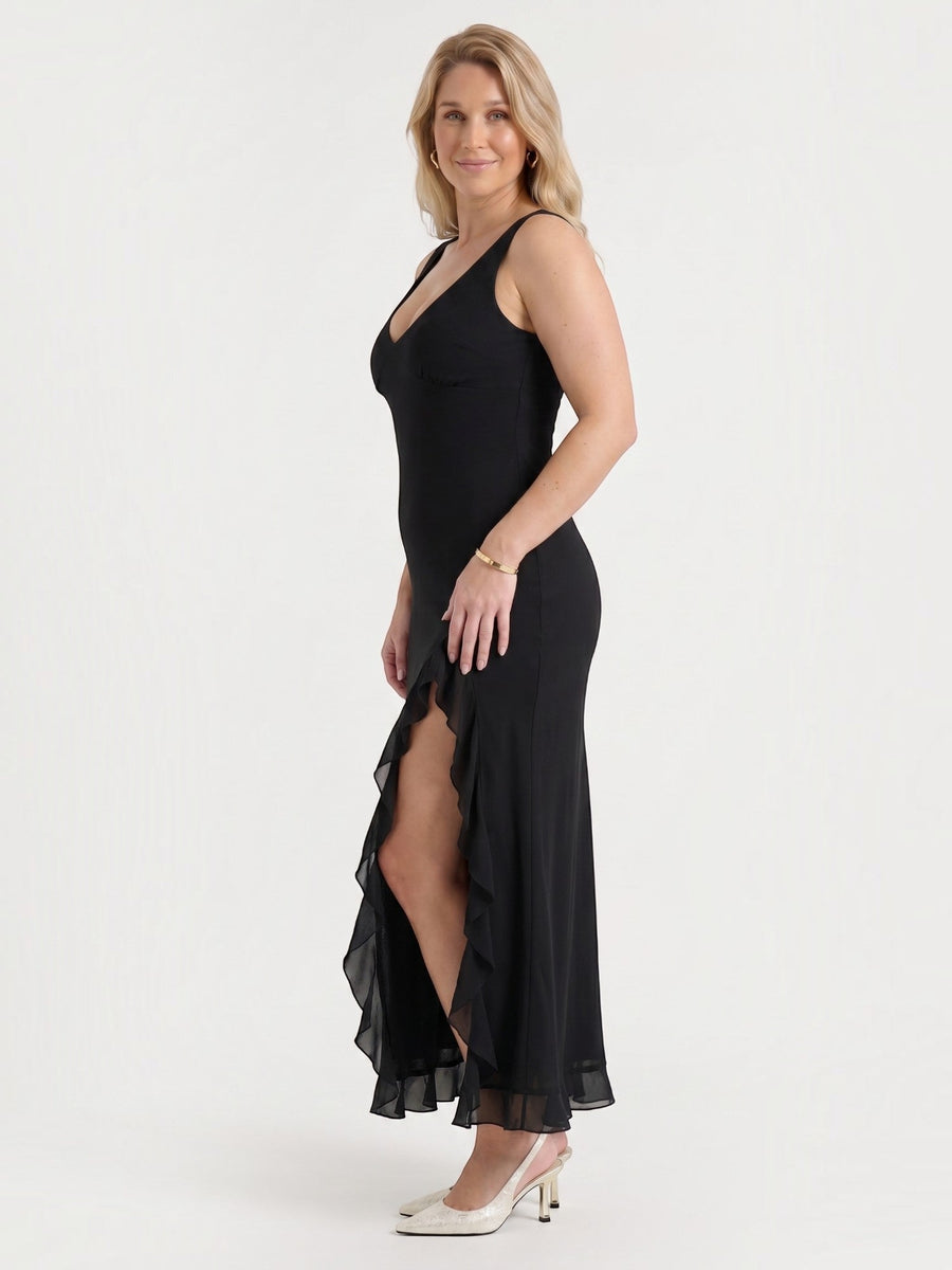 Leslie Midikleid mit V-Ausschnitt und Stufensaum