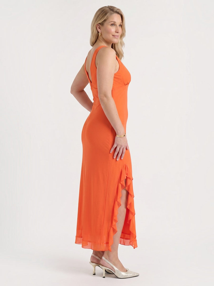 Leslie Midikleid mit V-Ausschnitt und Stufensaum