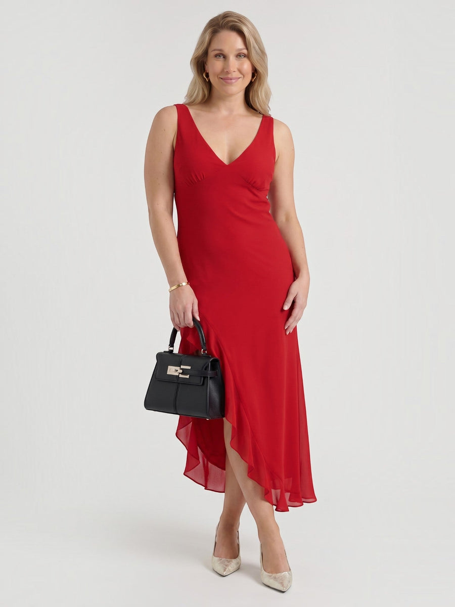 Leslie Midikleid mit V-Ausschnitt und Stufensaum