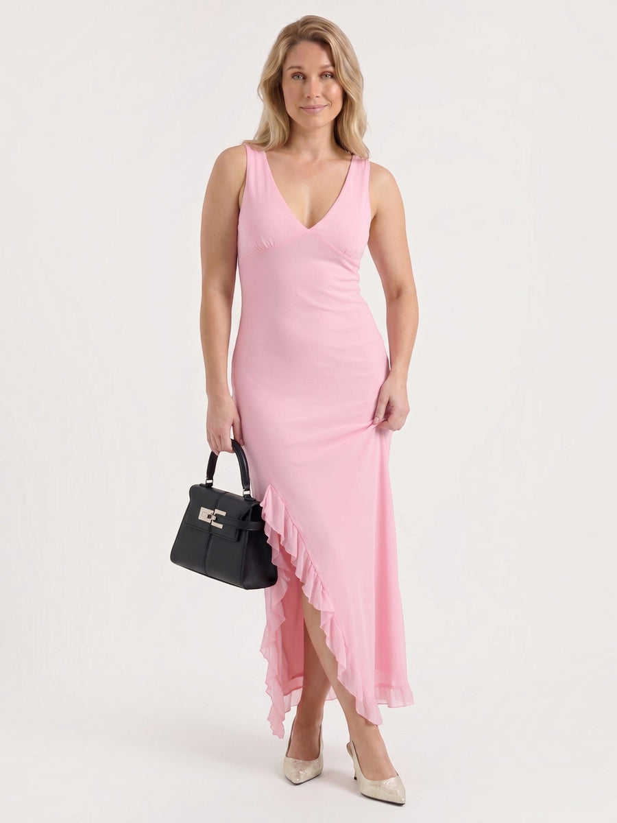 Leslie Midikleid mit V-Ausschnitt und Stufensaum