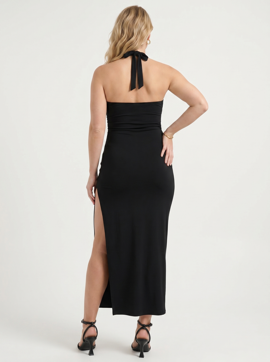 Carina Neckholder-Maxikleid mit Beinschlitz