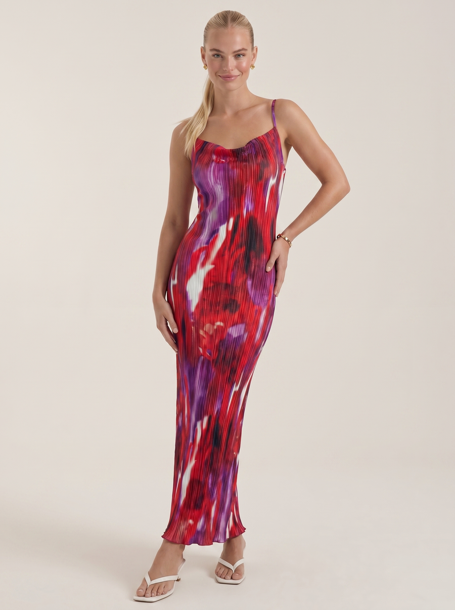 Henrietta Plissee Maxikleid mit Spaghettiträgern