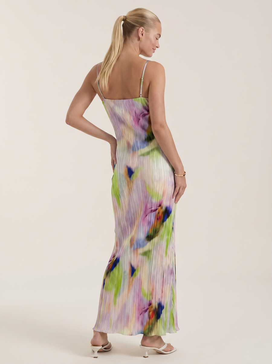 Henrietta Plissee Maxikleid mit Spaghettiträgern