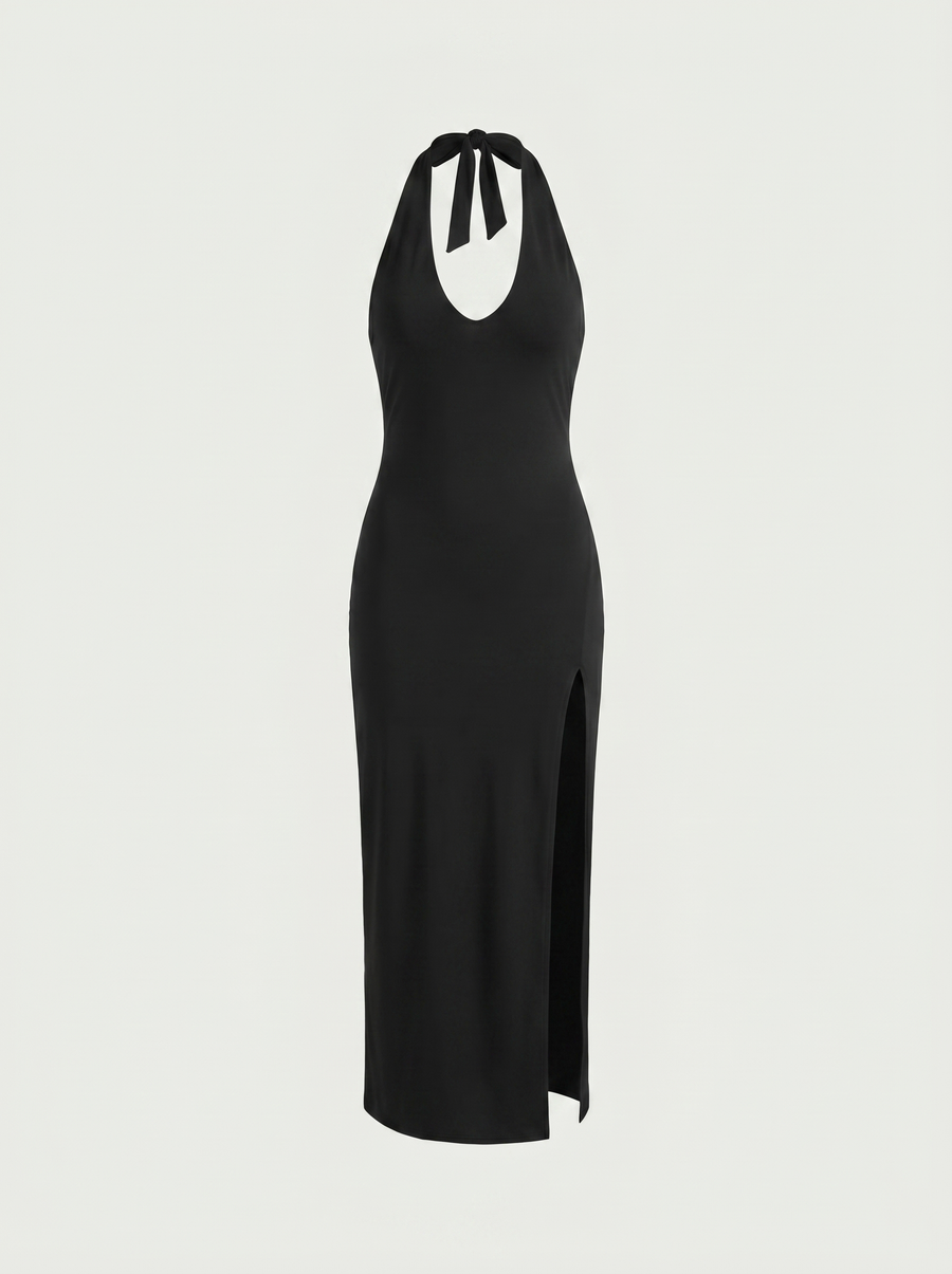 Carina Neckholder-Maxikleid mit Beinschlitz