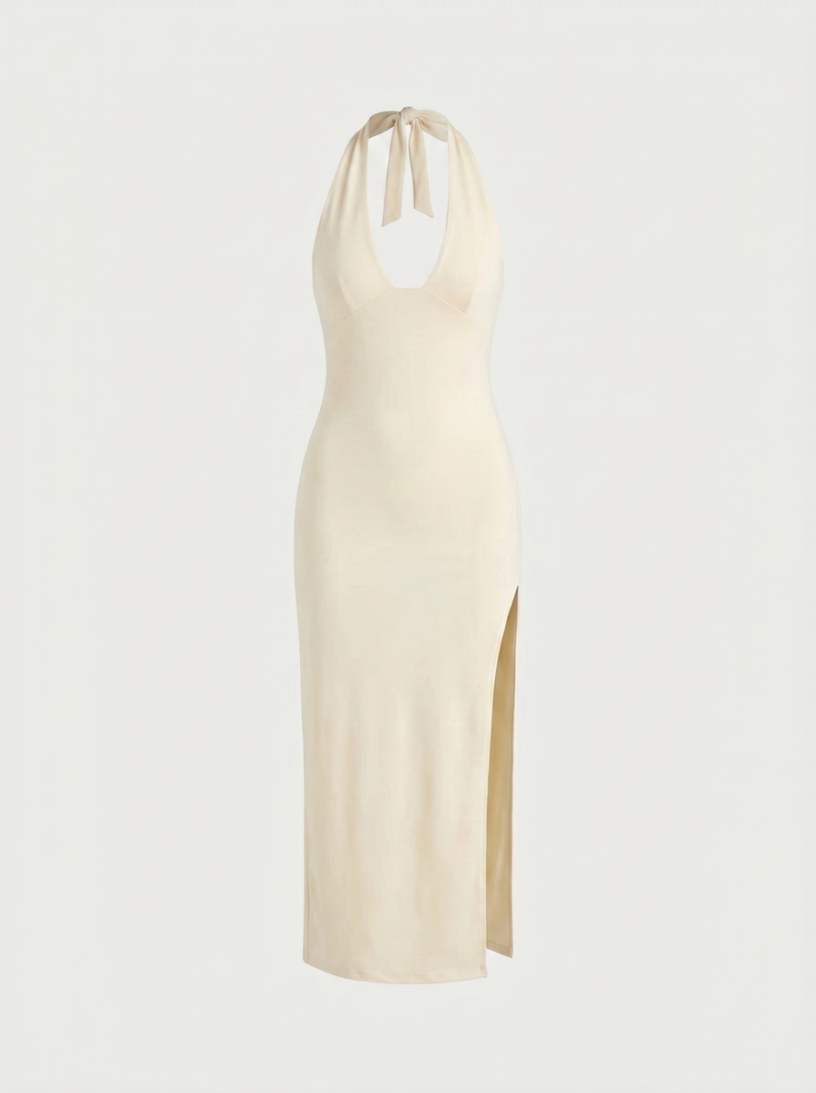Carina Neckholder-Maxikleid mit Beinschlitz