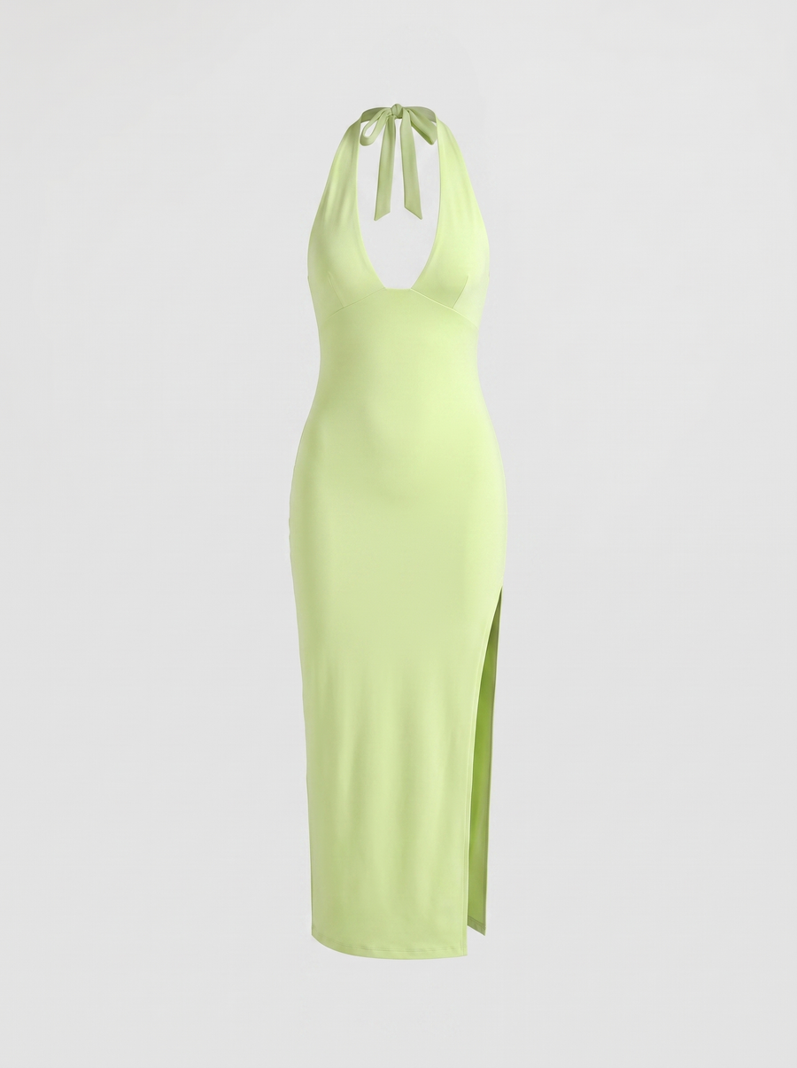 Carina Neckholder-Maxikleid mit Beinschlitz