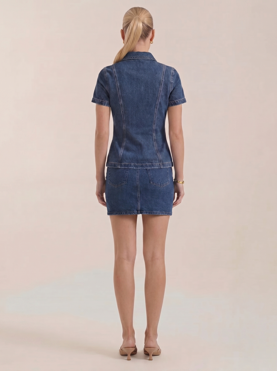 Gracie Jeansbluse Kurzarm mit Knopfleiste