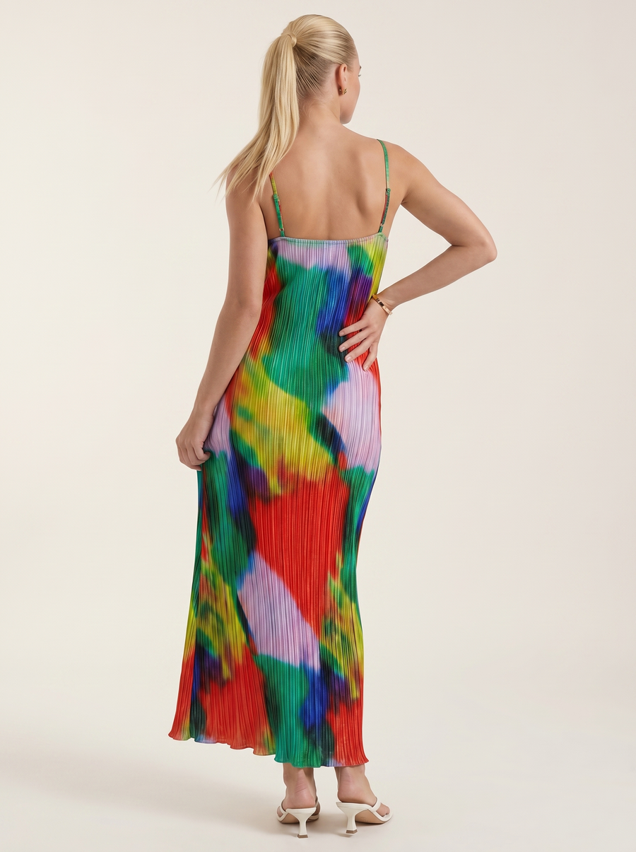 Henrietta Plissee Maxikleid mit Spaghettiträgern