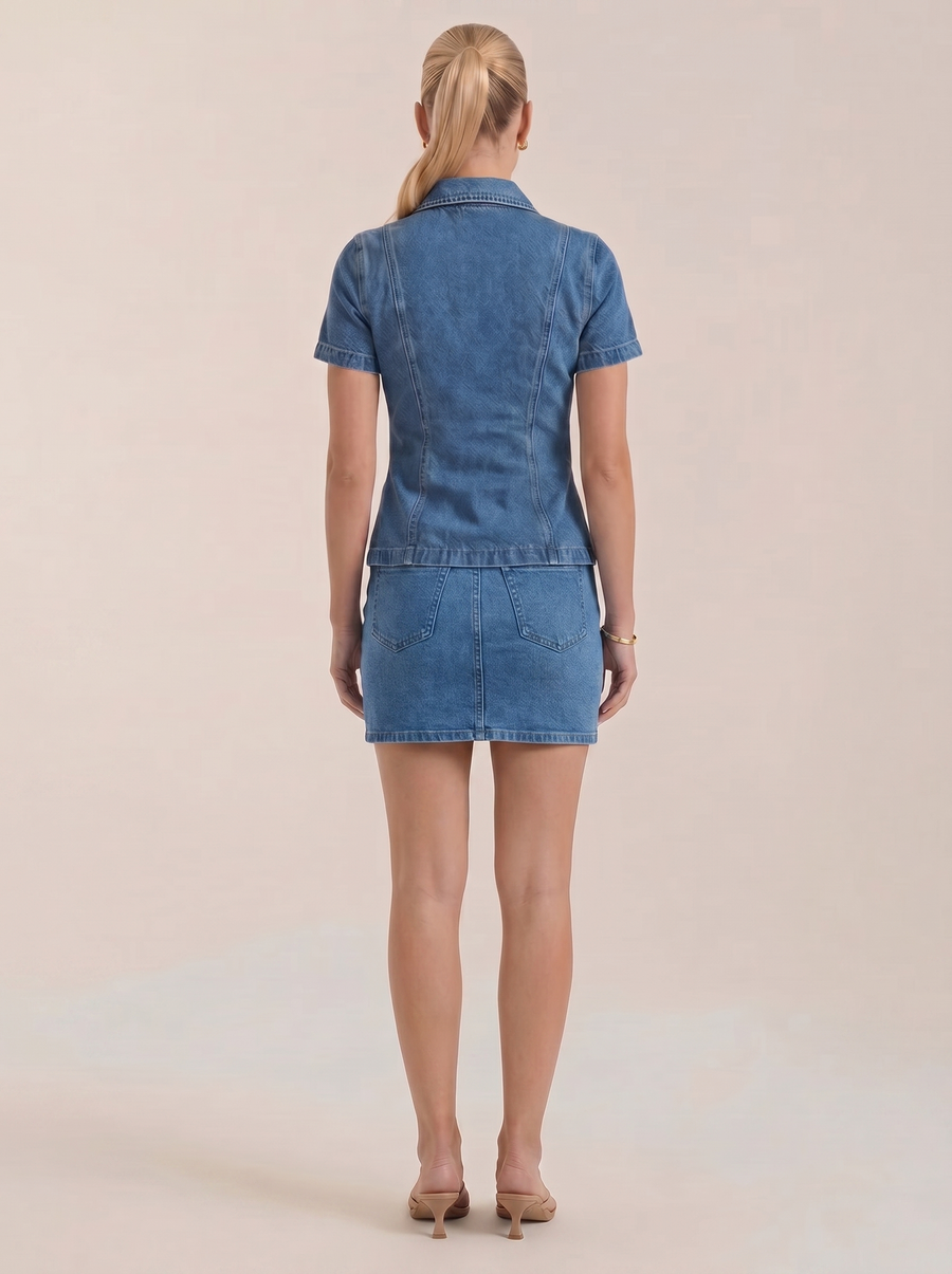 Gracie Jeansbluse Kurzarm mit Knopfleiste
