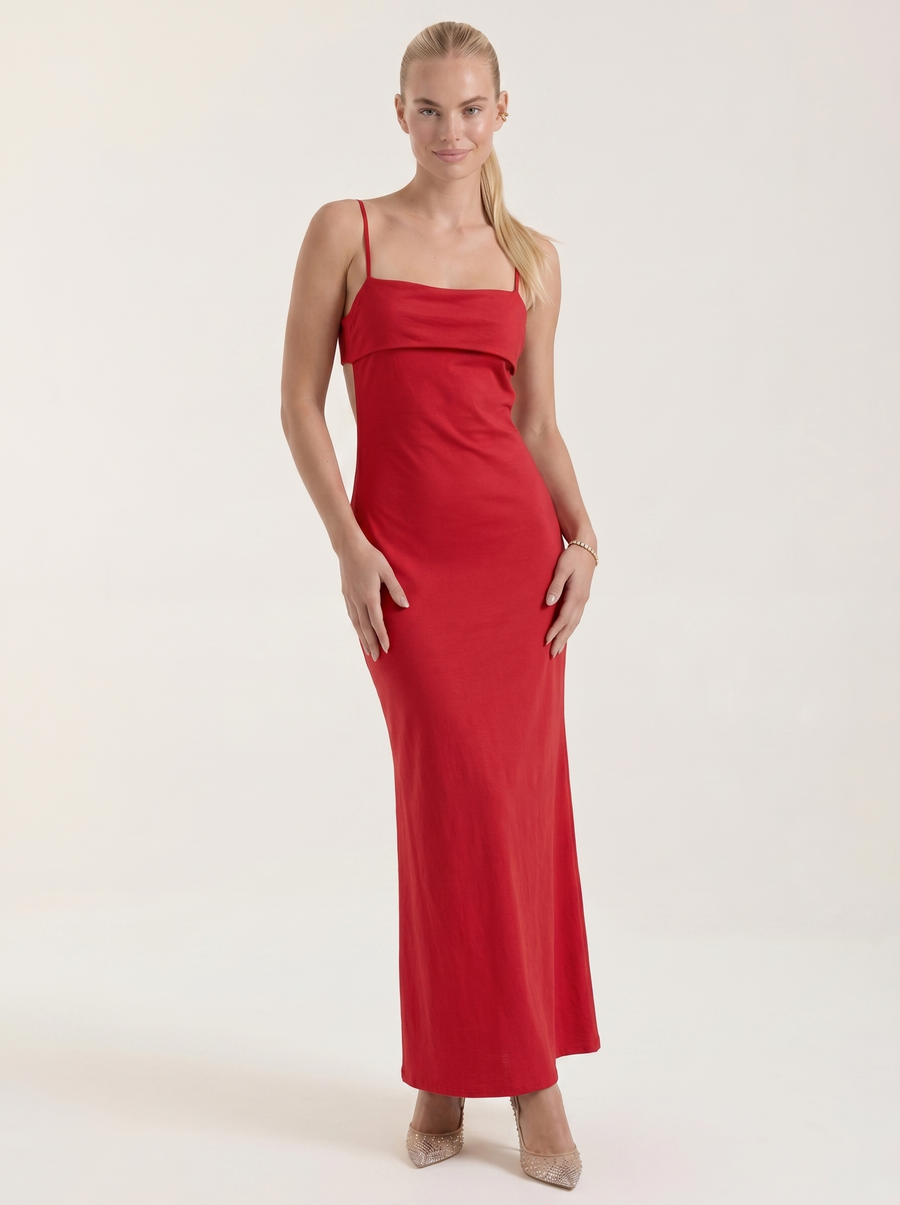 Dale Maxikleid mit Spaghettiträgern und schmaler Linie