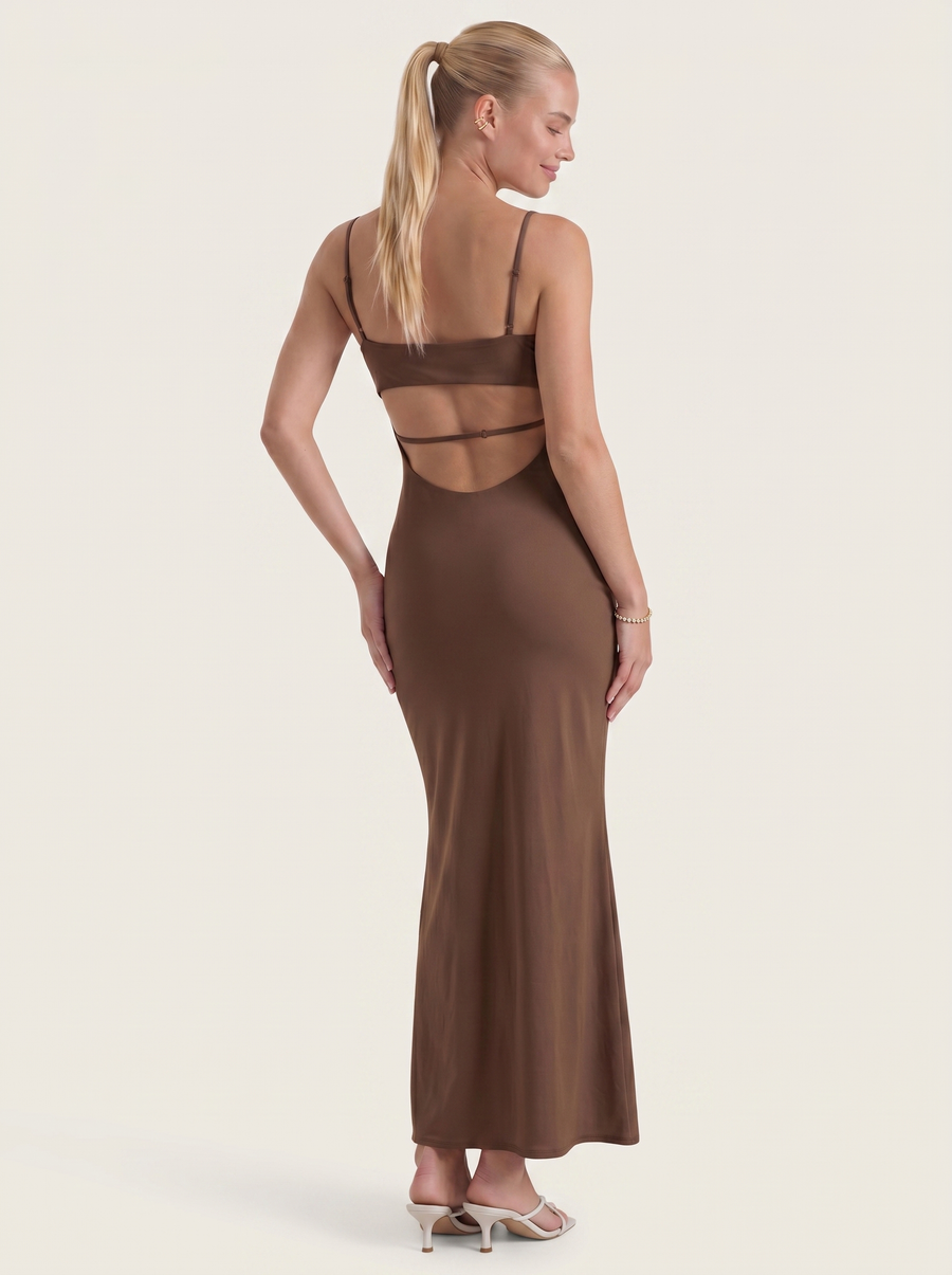 Dale Maxikleid mit Spaghettiträgern und schmaler Linie